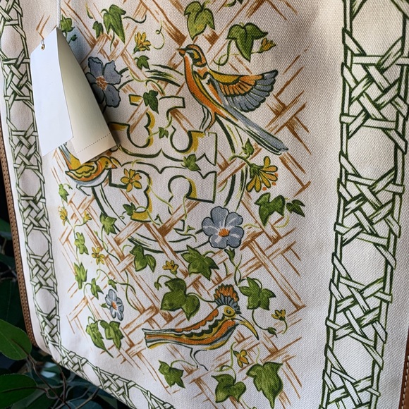 Authentic TORY BURCH Leather/Cotton printed magnetic snap long Tote - Picture 7 of 12